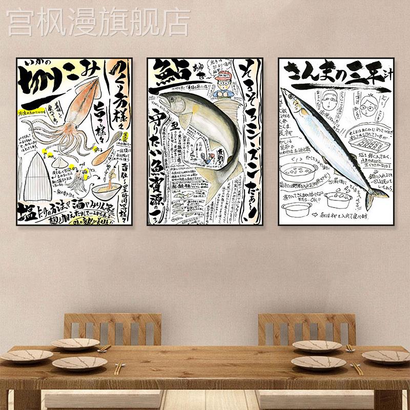 日式装饰画日本料理店日文字画鱼挂画寿司店海鲜餐厅烧鸟店壁画图片