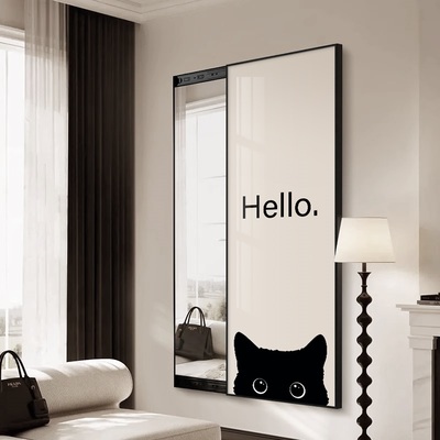 aw现代简约客厅背景墙隐藏式全身镜可推拉装饰画网红家用卧室镜子