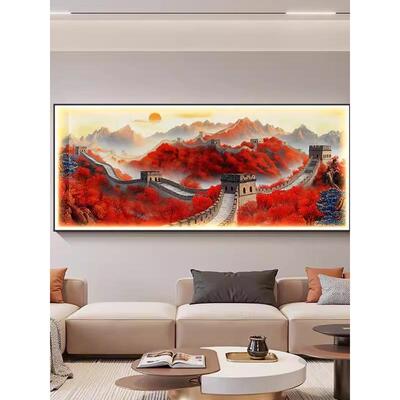 鸿运当头灯画客厅装饰画沙发背景墙挂画发光壁画万里长城画靠山图