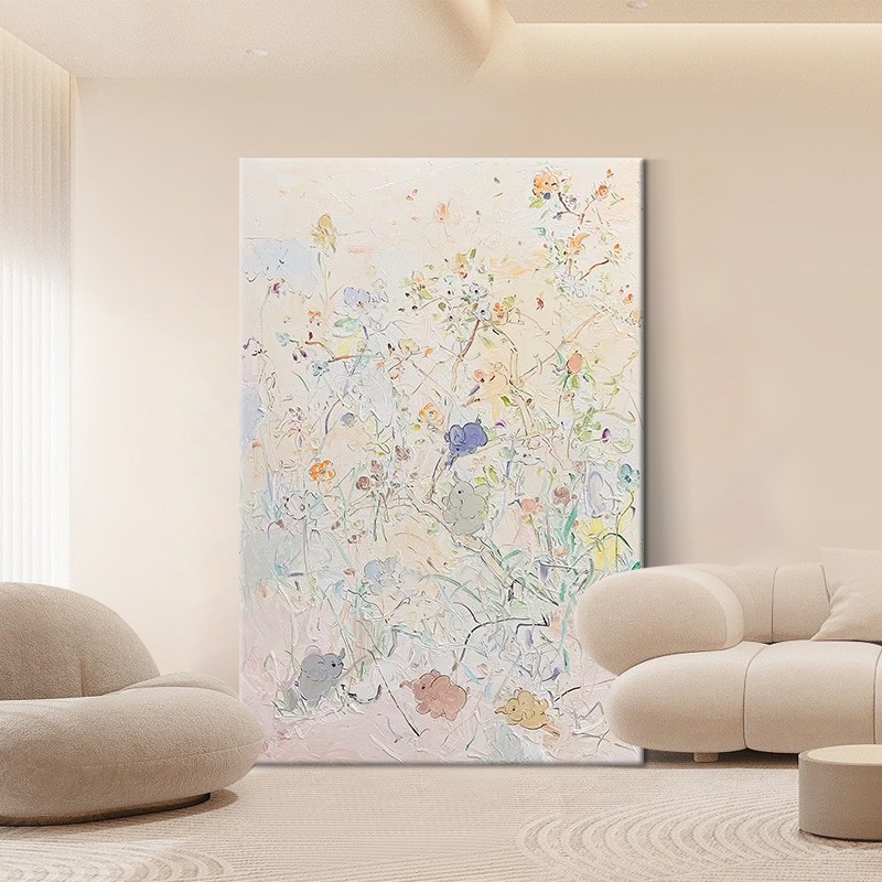 奶油风肌理挂画客厅小众艺术抽象手绘油画玄关原木风丙烯装饰壁画图片