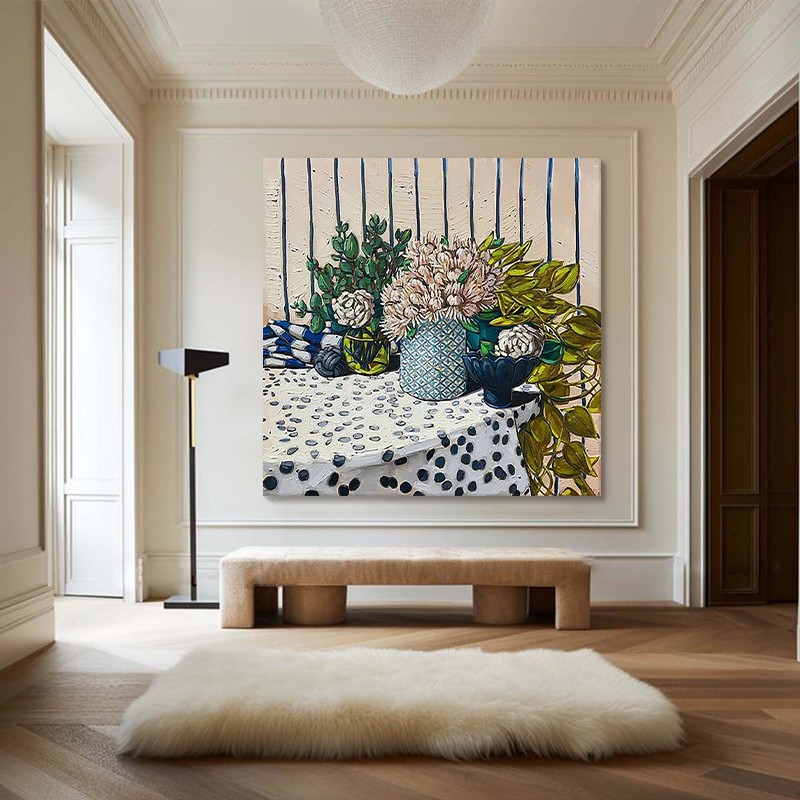 中古风植物花卉客厅装饰画抽象肌理卧室玄关挂画小众艺术手绘油画图片