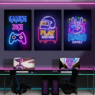 电竞酒店墙面装饰画赛博朋克霓虹灯手游馆挂画酒吧游戏发光灯画