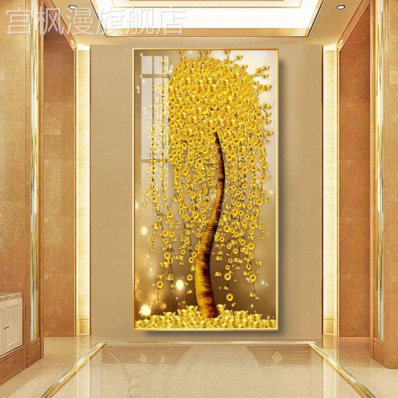 定制发财树装饰画摇钱入户聚宝盆招财挂画中式生意兴隆玄关送礼金图片