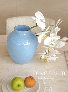 TEXDREAM织梦 蓝调琉璃花瓶轻奢中古高级感鲜花水培器皿客厅摆件