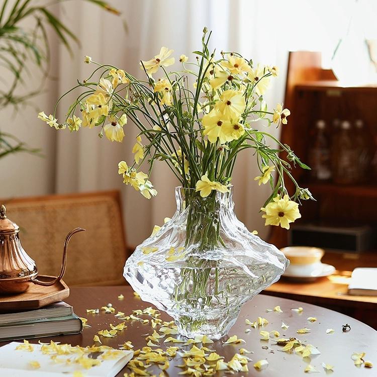 Texdream织梦 冰川纹玻璃花瓶ins轻奢不规则花瓶客厅插花艺术摆件