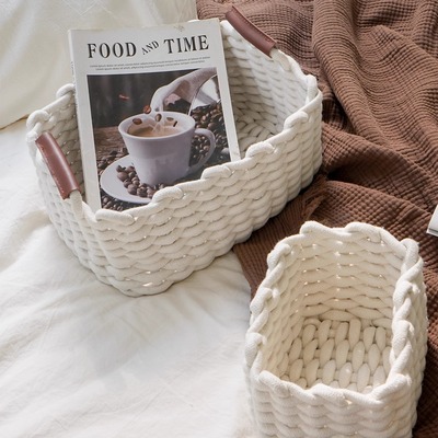 TEXDREAM织梦 手工编织收纳筐ins简约玄关桌面首饰钥匙收纳篮摆件