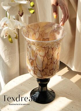 Texdream织梦 中古琉璃花瓶琥珀色小众肌理水养鲜花摆件法式高级