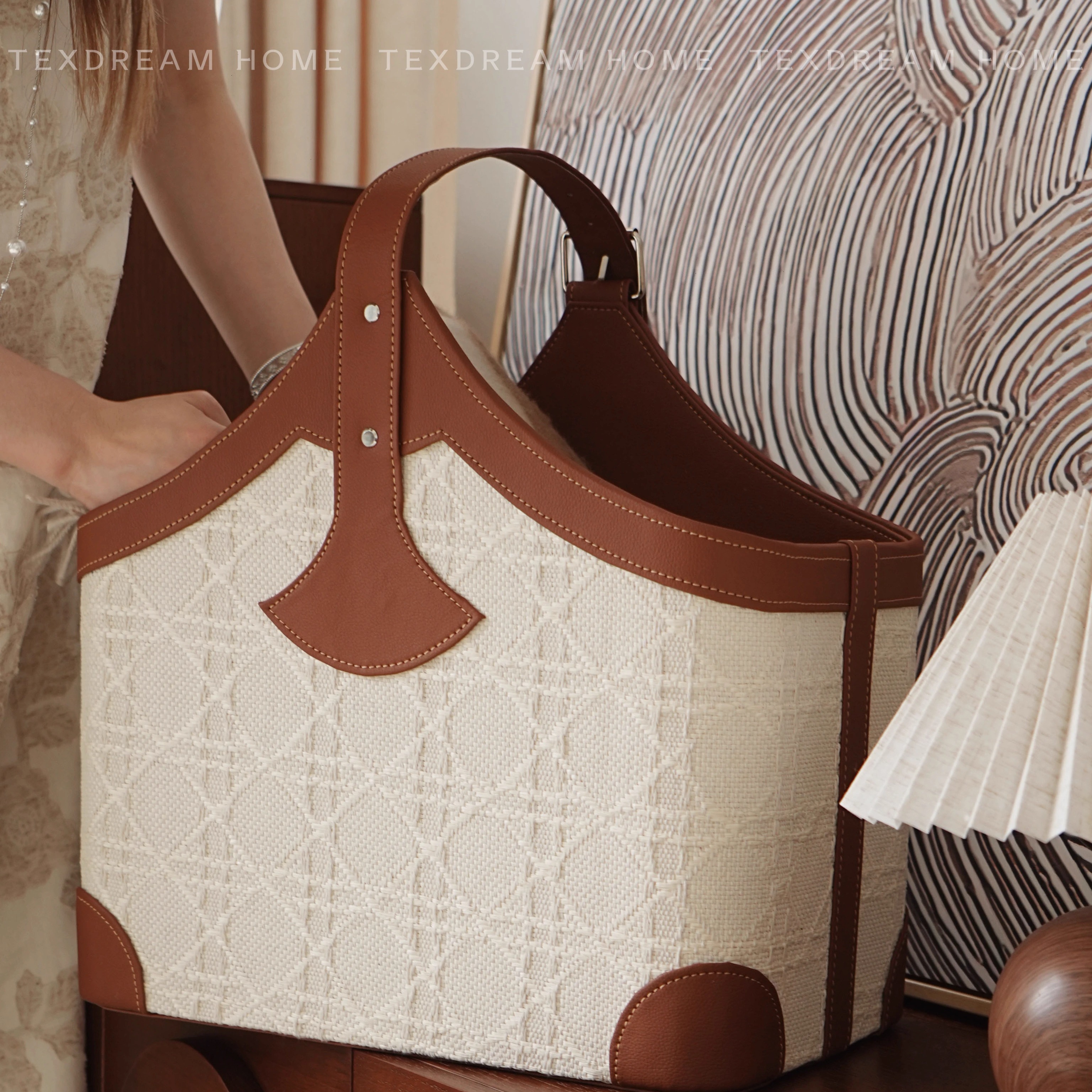 Texdream织梦 藤格纹手提式收纳篮客厅衣帽间收纳脏衣篮玩具整理