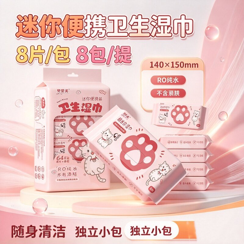 80包迷你湿巾手口清洁湿巾家庭儿童湿纸巾学生军训湿巾小礼品包邮