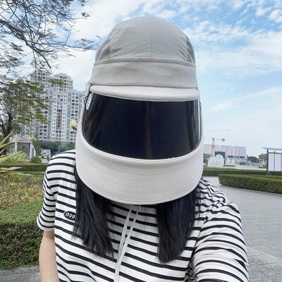 医美夏季防晒帽大帽檐一体面罩遮全脸骑车吹不翻专业级遮阳女