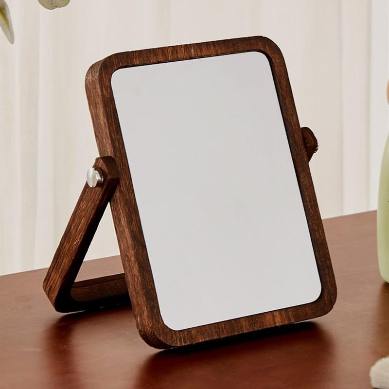 实木梳妆镜子台式中式简约化妆镜便携桌面镜办公可折叠学生宿舍