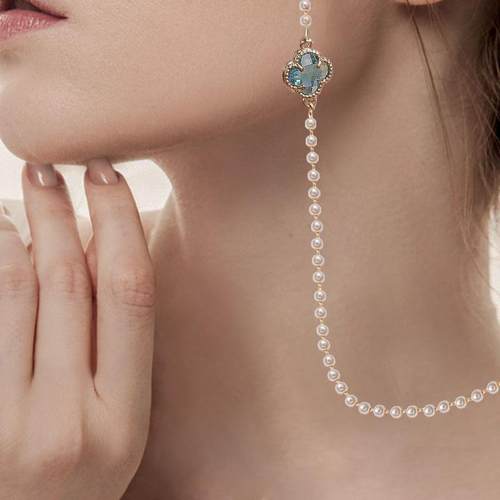 明星同款眼镜链女挂脖珍珠四叶草口罩链耳机防丢挂绳潮端墨镜链