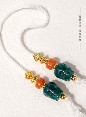 绿色精品琉璃珠松石色系雪巴背云弟子珠佛头散珠骷髅阿呆diy手工