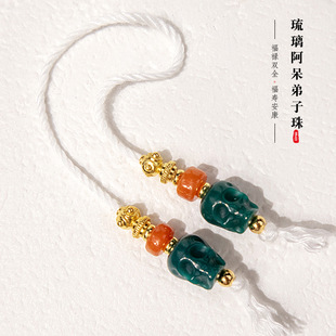 绿色精品琉璃珠松石色系雪巴背云弟子珠佛头散珠骷髅阿呆diy手工