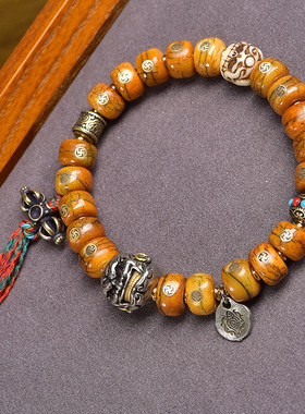 天然耗牛骨镶嵌万字手串配饰藏式文玩佛珠串珠男女通用