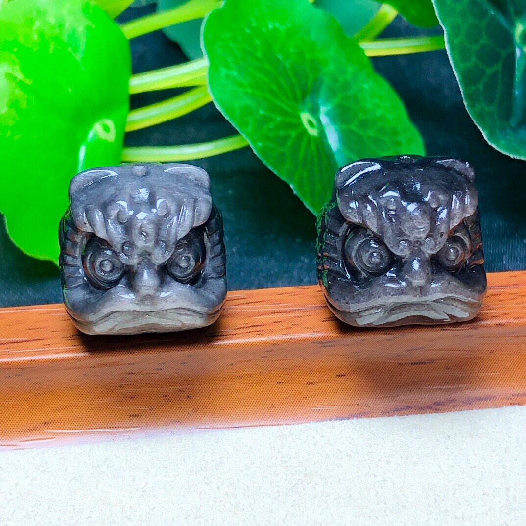 银曜石醒狮雕刻件配件手工diy手串手链时尚饰品配饰原创设计配珠图片
