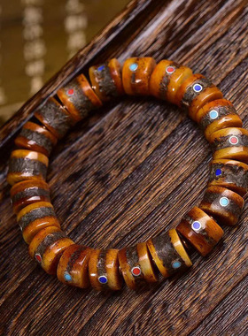 藏传牦牛骨多宝镶嵌桶珠手串单圈素串男女藏式文玩复古手链饰品