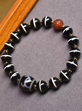 天然老西亚像是线珠手串单圈藏式文玩佛珠玛瑙回纹珠朱砂配饰手链