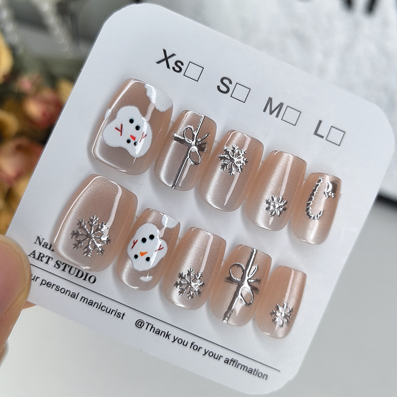 穿戴甲短款学生党雪花云朵手工甲