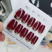 2026年新款 红色金属边框穿戴甲纯手工美甲贴片氛围感小众设计甲片
