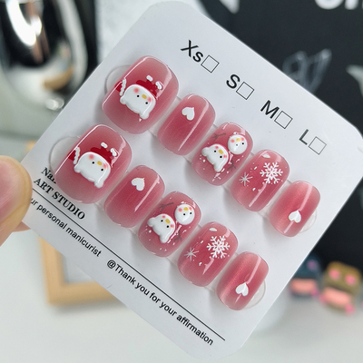 ins风圣诞雪人粉色穿戴甲