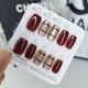 高质量2025穿戴甲酒红棋盘格手工甲猫眼显白美甲贴片假指甲可拆卸