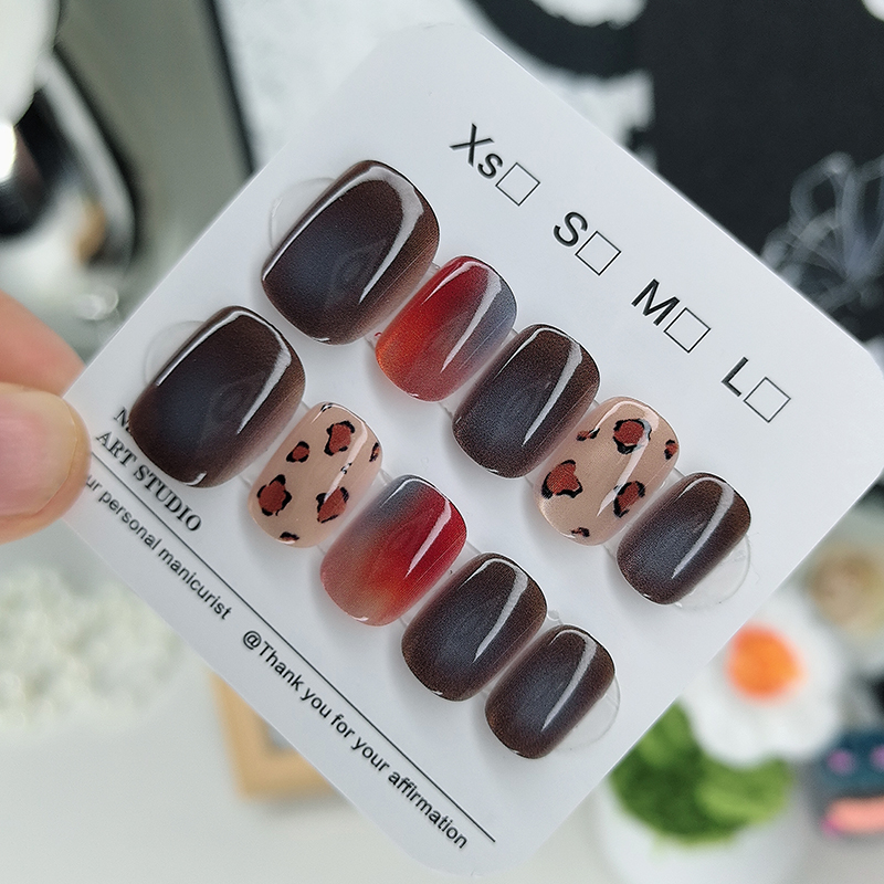 豹纹渐变美甲贴片高级感