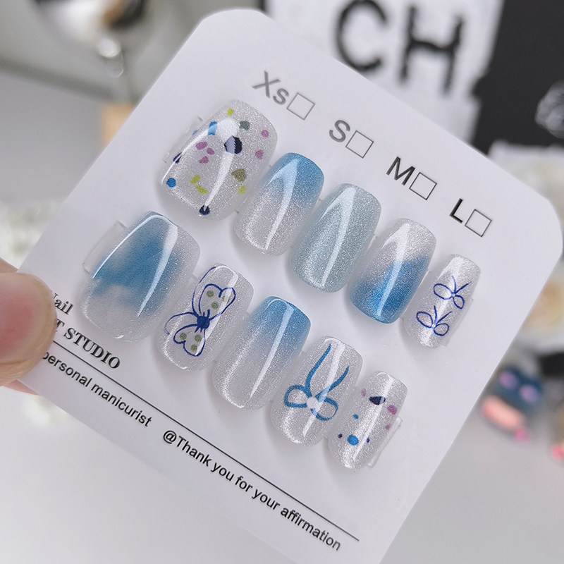 美甲穿戴甲2025新款短款天空蓝蝴蝶假指甲显白气质手工甲猫眼甲片,彩妆/香水/美妆工具,穿戴甲/甲片,淘宝优惠券,粉丝福利购,淘宝优惠卷