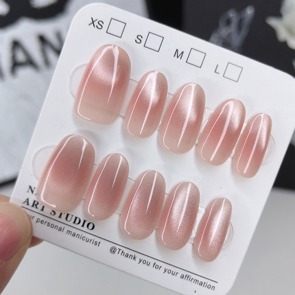 （长短可选）穿戴式美甲贴片2025年手工猫眼腮红指尖穿戴甲指甲贴