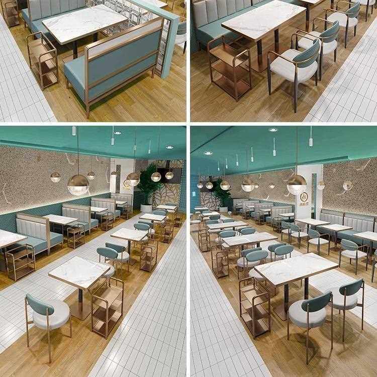 新款直销复古工业风咖啡厅甜品奶茶店卡座沙发饭店西餐厅铁艺桌椅