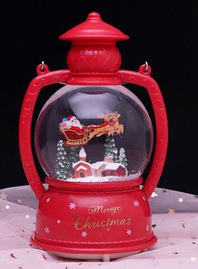 新款直销圣诞节手提水晶球音乐盒房子雪橇发光自动飘雪八音盒树脂