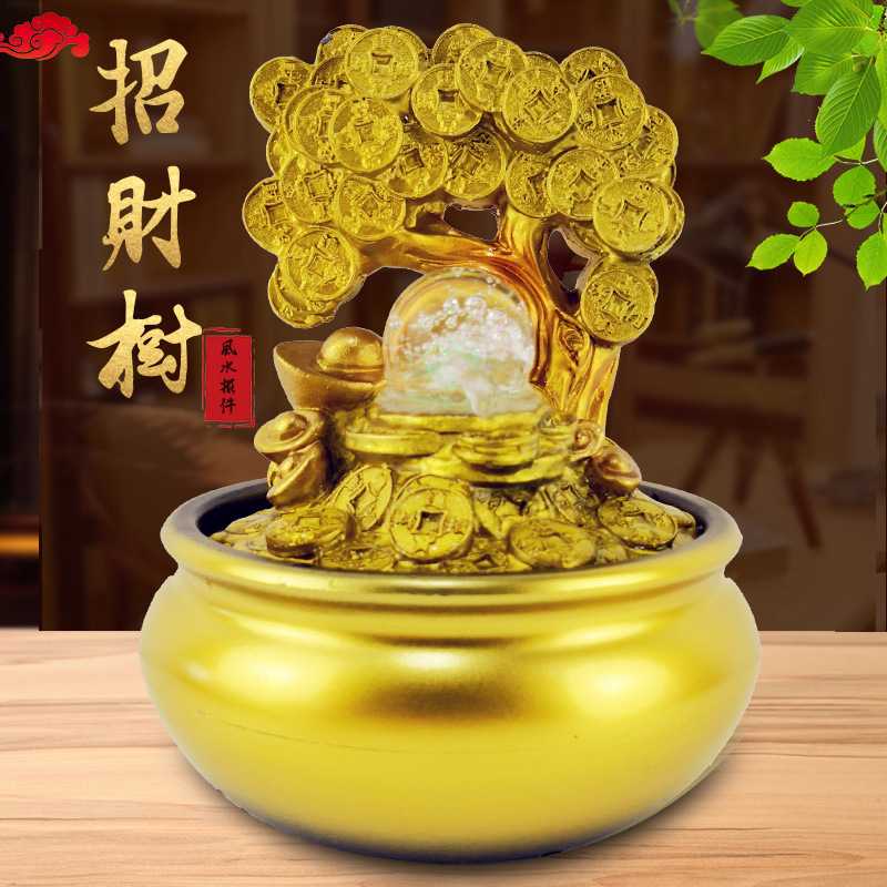 新款直销直销树脂流水喷泉招财树办公室桌面招财摆件工艺品礼品8