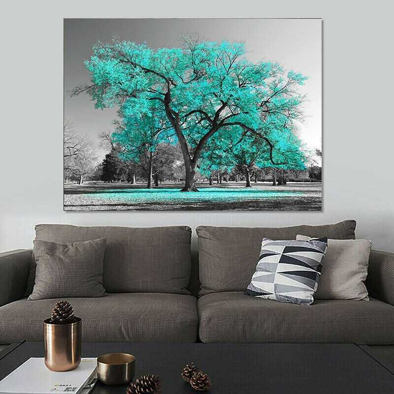 新款直销现代简约单幅青色大树风景 喷绘画 创意沙发背景墙装饰画图片