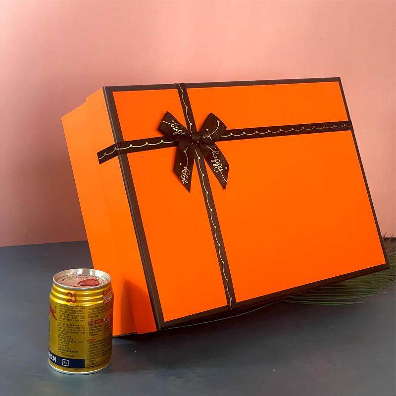 新款直销高档精美蝴蝶结橙色礼盒包装轻奢风创意伴手礼礼盒空盒