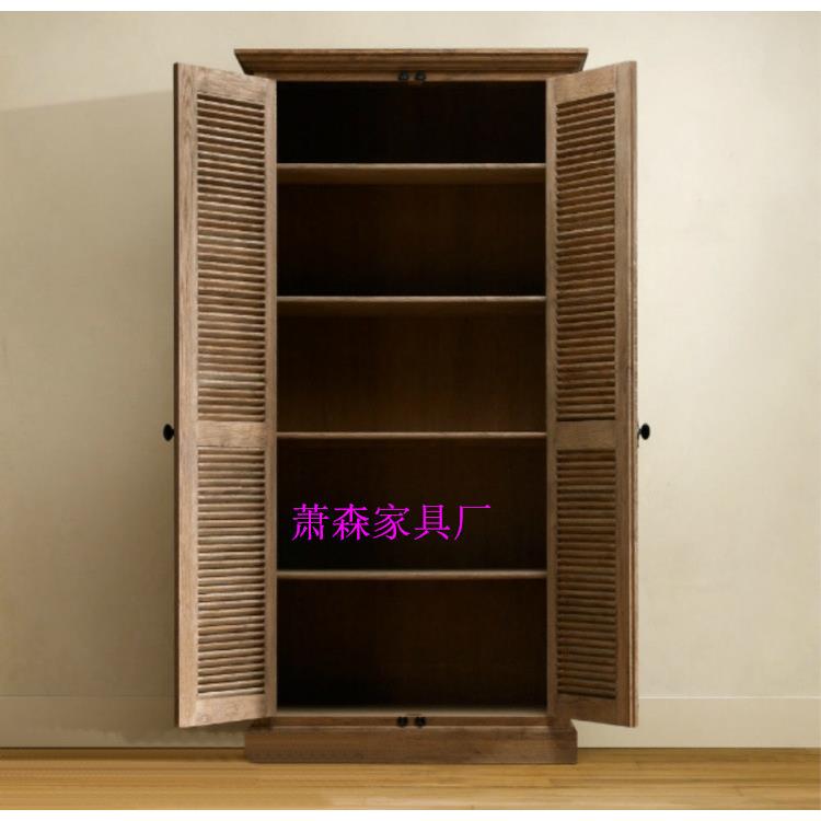 新款直销美式乡村卧室实木衣柜时尚端复古做旧大衣橱定制家具百叶