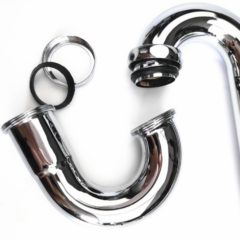 新款直销全铜带波纹S弯面盆下水管地排水直式防返味 防臭洗脸盆U