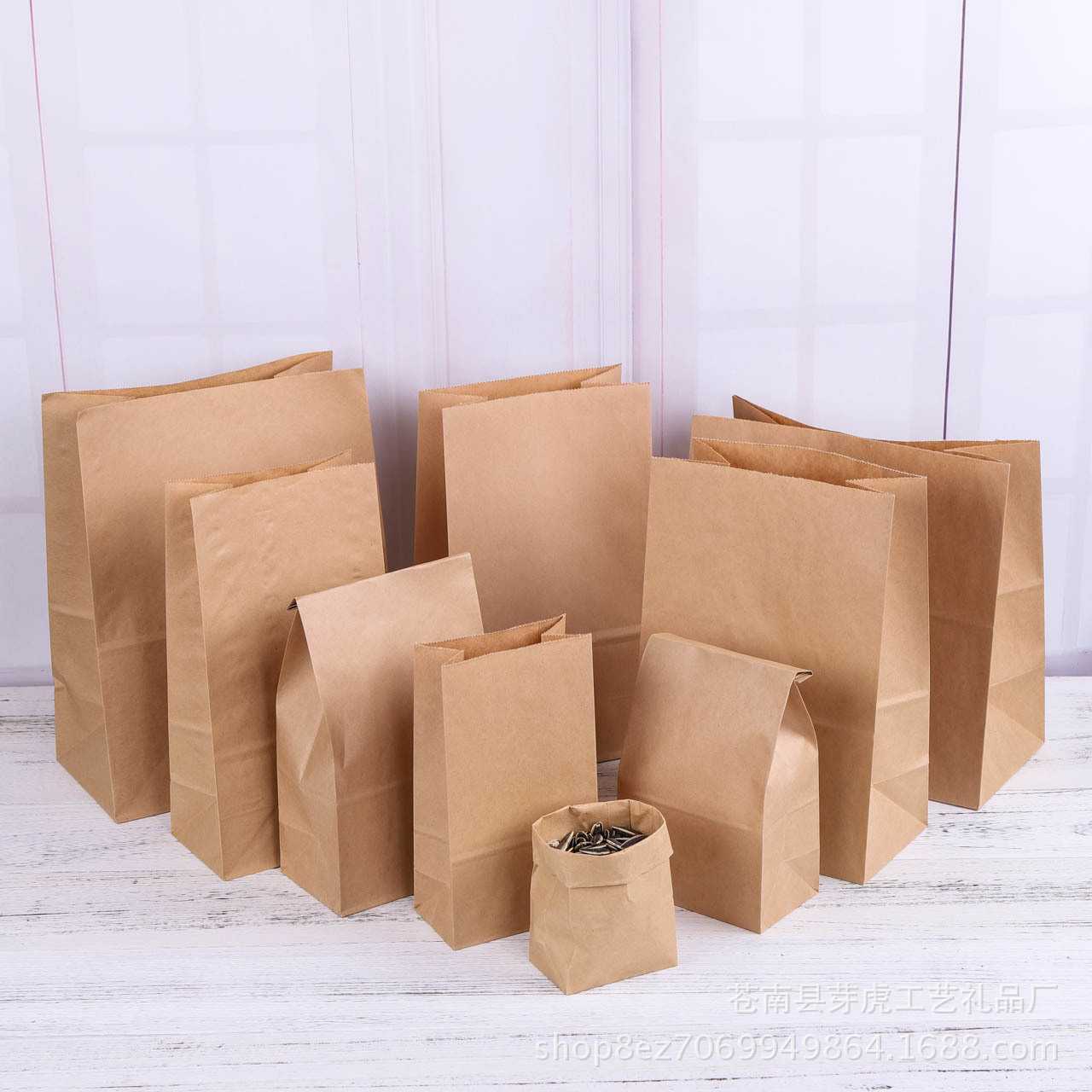 新款直销牛皮纸早餐袋烘培面包方底食品纸袋西点包装袋防油打包纸