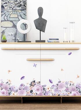 新款直销新款HM71017 牡丹花踢脚线玄关橱柜走廊过道墙角自粘背景