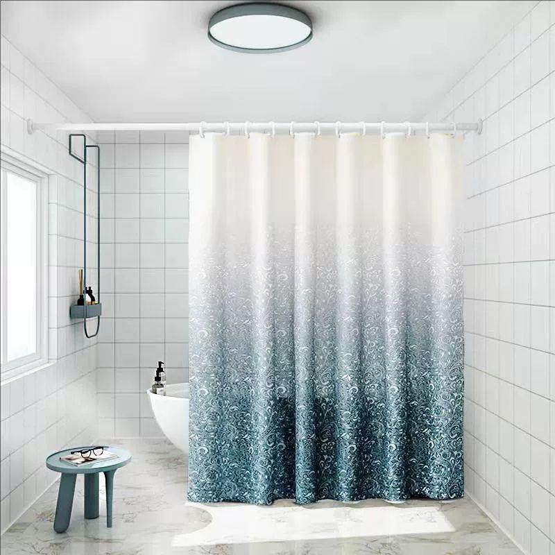 新款直销浴室防水布浴帘免打孔防霉加厚北欧拉帘套装洗澡卫生间遮