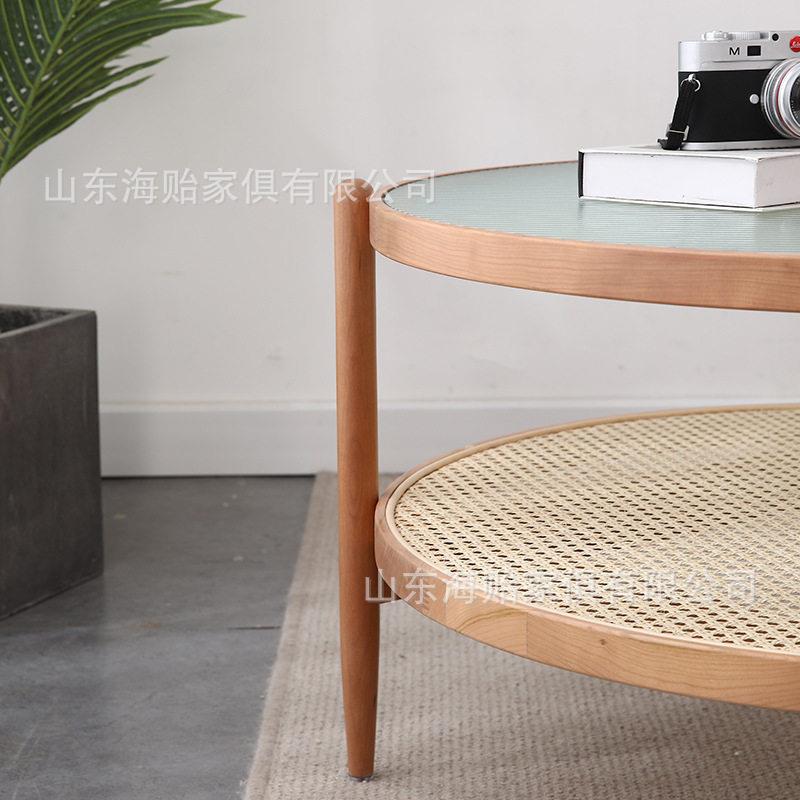 新款直销民宿公寓酒店网红圆形实木茶几家用小户型客厅家具创意简