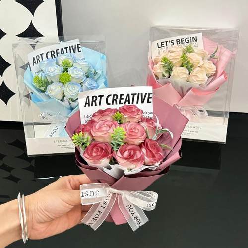 新款直销香皂花迷你小花束干花仿真花玫瑰花伴手礼物摆摊教师节送