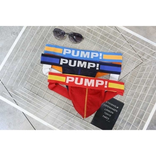 直销一件起批 U凸大兜袋 PUMP 网孔布双T丁字裤 吊带 炫彩男士 新款