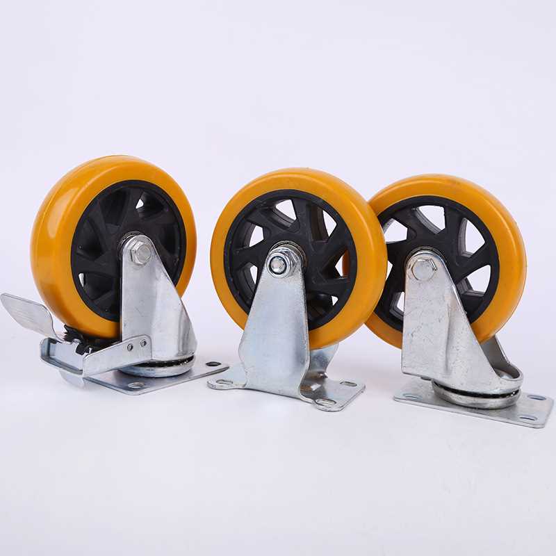 新款直销利达3寸万向脚轮黄皮黑花眼轮 4寸聚氨酯静音耐磨带刹车