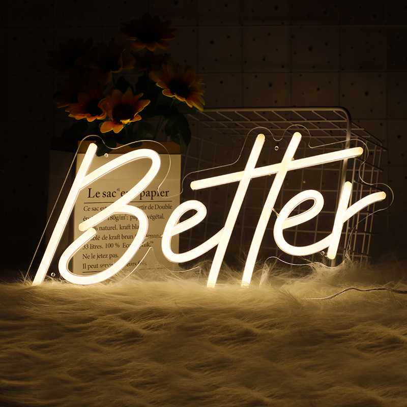 新款直销跨境led霓虹灯一起更好英文室内装饰氛围灯 派对布置字母