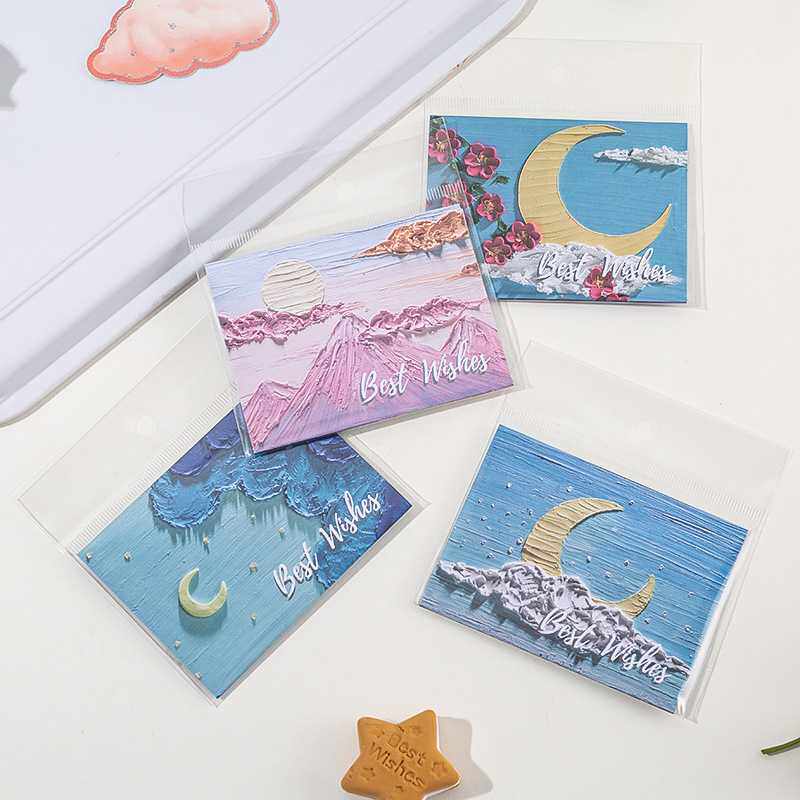 新款直销ins创意油画文艺祝福贺卡节日精美男女生日花束包装送礼