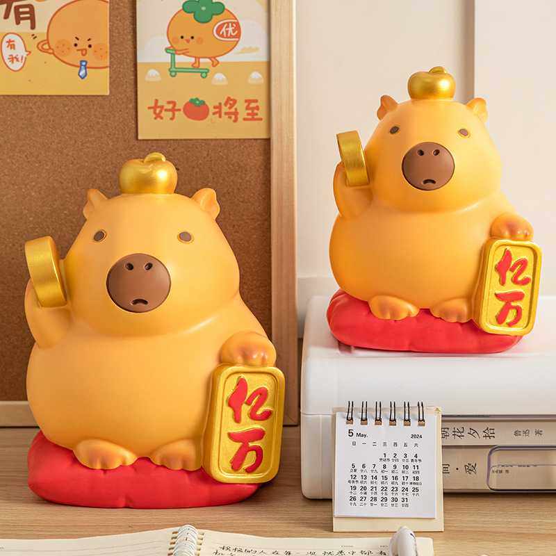 新款直销2024新款网红水豚玩偶卡通存钱罐热销卡皮巴拉搪胶储钱罐,家居饰品,桌面摆件,淘宝优惠券,粉丝福利购,淘宝优惠卷