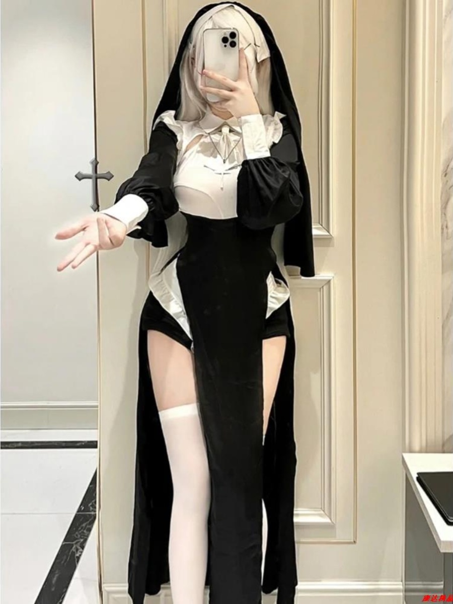 修女服性感紧身服变装cosplay服装优雅显瘦女仆风连衣裙纯欲大码