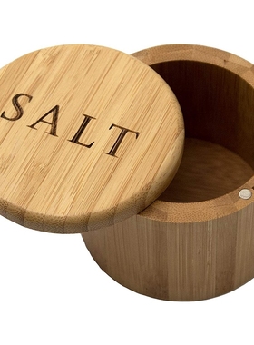 Salt Box, Bamboo Storage Box With Magnetic Swivel Lid,