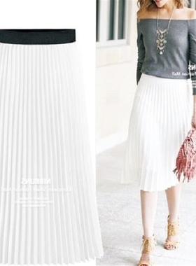 summer women Elastic Waist Chiffon pleated skirt plus size