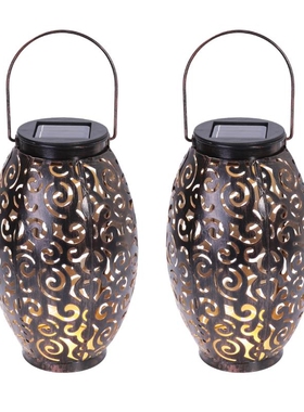 2pcs Iron Art Solar Lantern Portable Decorative Outdoor Lamp